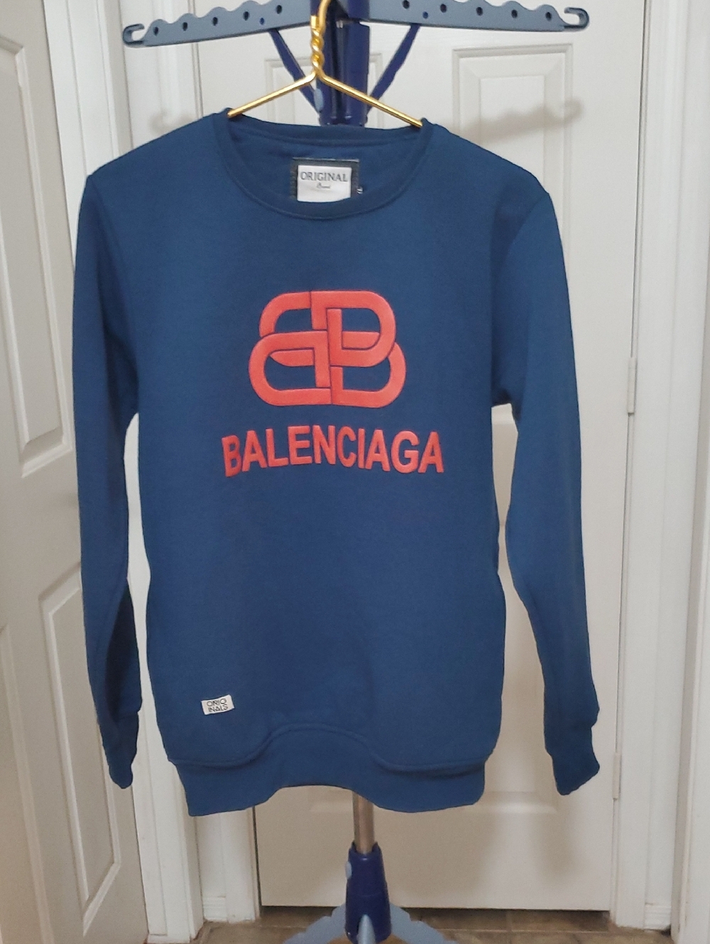 Balenciaga Navy Crewneck Sweatshirt with Red Logo